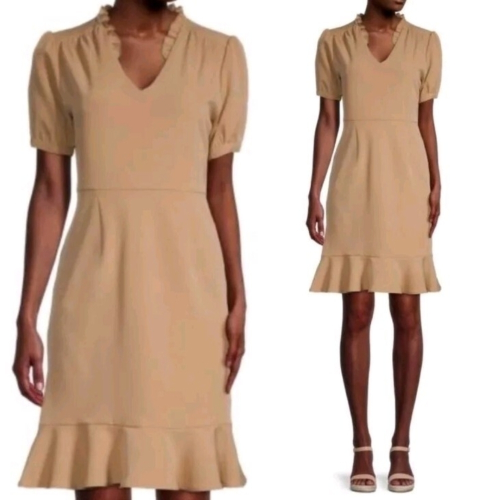 Tan Ruffle Hem Dress